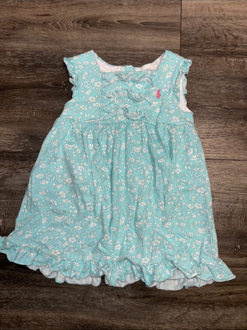 Ralph Lauren Aqua Floral Ruffle Sundress, sz 24mo